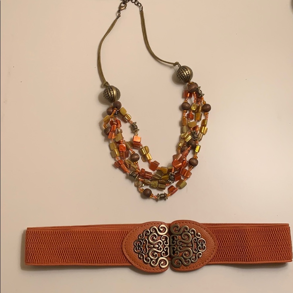 Elastic waist belt and beaded necklace